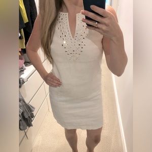 MICHAEL KORS 100% white Linen Dress with hood fleck detail! Size 2 (would fit 4)